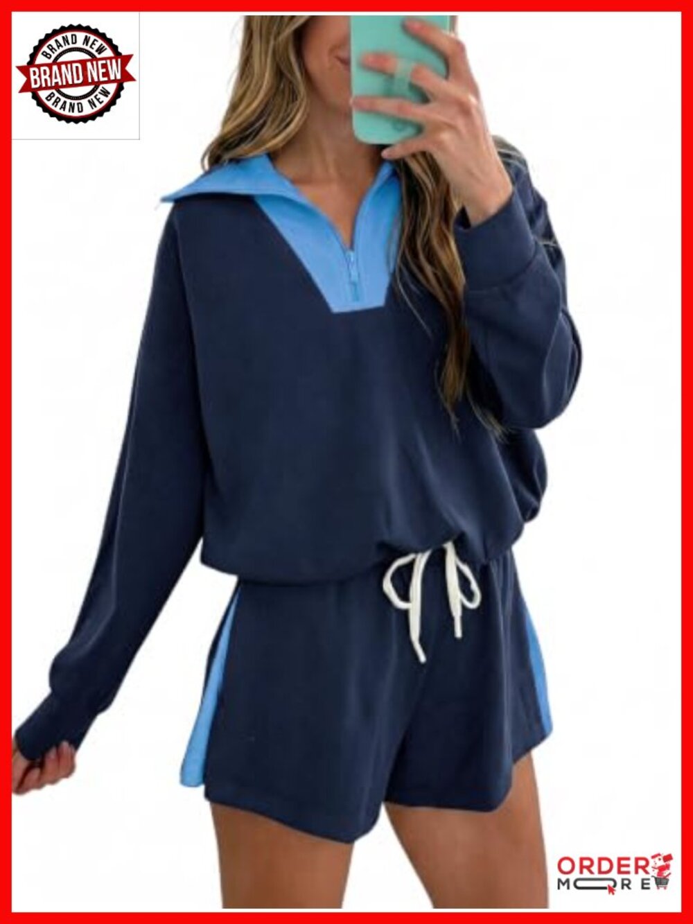 Fisoew Womens 2 Piece Quarter Zip Sweatshirt Shorts Set Workout Sweatsuit